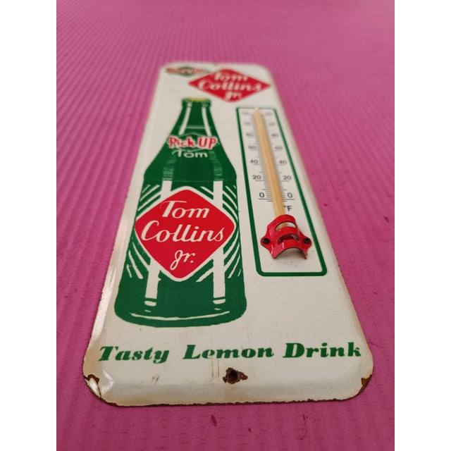 Premium Vintage Style Tom Collins Jr. Lemon Drink Advertising Thermometer Sign For Sale - Image 11 of 11