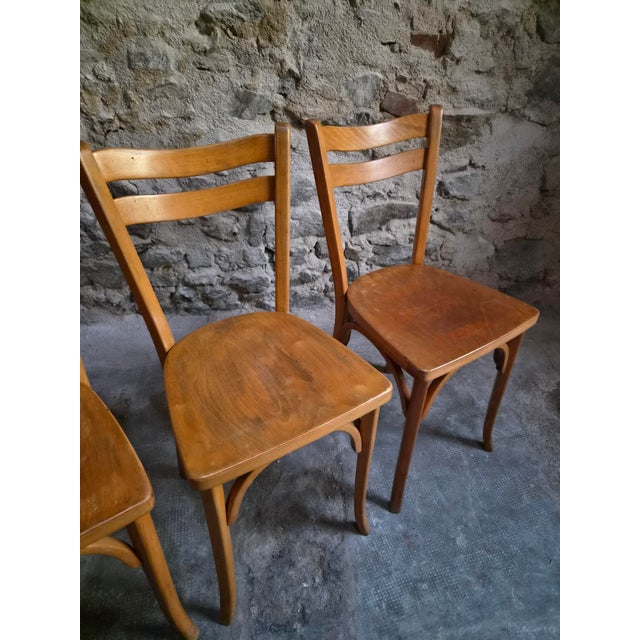 Vintage Baumann Bistro Chairs and Ottoman, France, 1950s, Set of 5 For Sale - Image 14 of 18