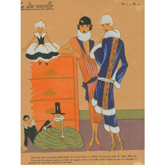 Original 1928 French pochoir color plate from Les Idées Nouvelles de la Mode et des Arts, under the artistic direction of...