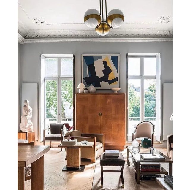 Large Italian Modern Brass and Milk Glass Chandelier by Lamperti For Sale - Image 12 of 12