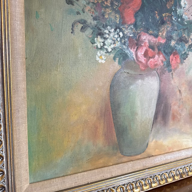 Wood Vintage French Floral Still Life Oil Painting in Ornate Gold Frame ~ Signed Dixie 1972 For Sale - Image 7 of 12