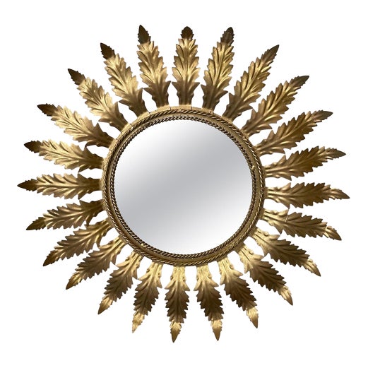 Spanish Solar Crown Sunburst Fixture Gilt Paint Metal , 1960 For Sale