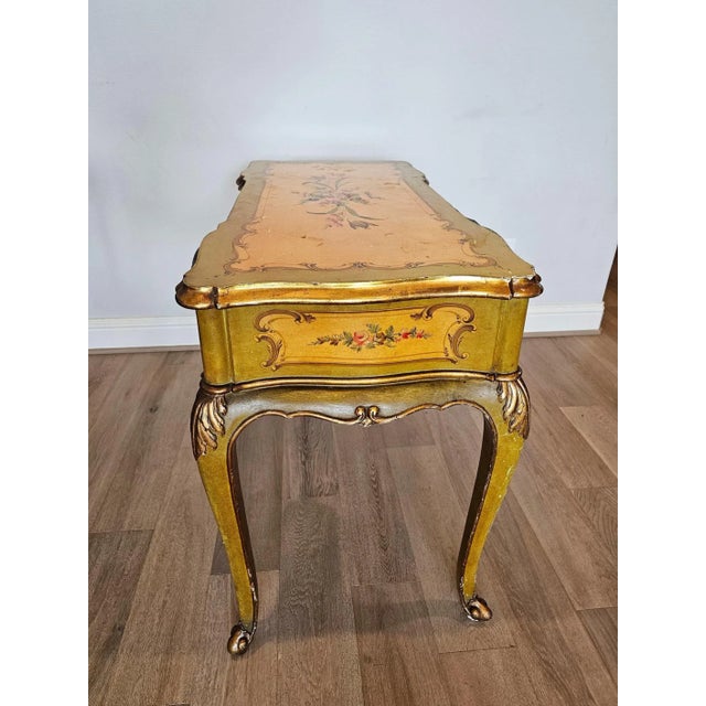 Wood Vintage Italian Venetian Louis XV Style Paint Decorated Writing Desk For Sale - Image 7 of 13