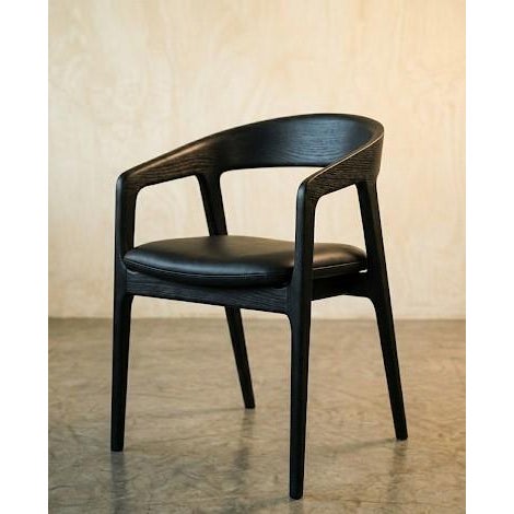 Brown "The Shadowline" Custom Dining Table Set: Walnut & Ebonized Ash Table With 8 Leather Chairs For Sale - Image 8 of 11