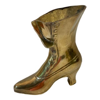 Vintage Brass Ladies Boot Planter For Sale