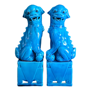 Mid-Century Vintage Turquoise Blue Foo Dogs. Matching Pair