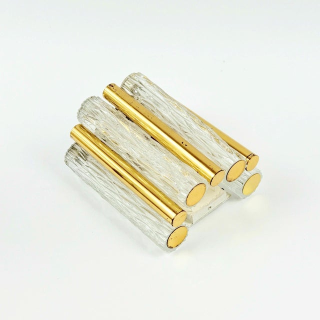 Mid-Century Modern Ice Glass & Brass Wall Light/Sconce From Kaiser Leuchten, Germany, 1960s For Sale - Image 6 of 8