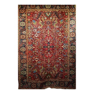 Vintage Persian Heriz Serapi Rug, Hand-Knotted Wool, All-Over Geometric Pattern, Red & Navy, 7x10 For Sale