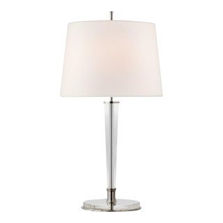 Thomas O'Brien for Visual Comfort Signature Lyra Large Table Lamp in Polished Nickel & Crystal with Linen Shade For Sale