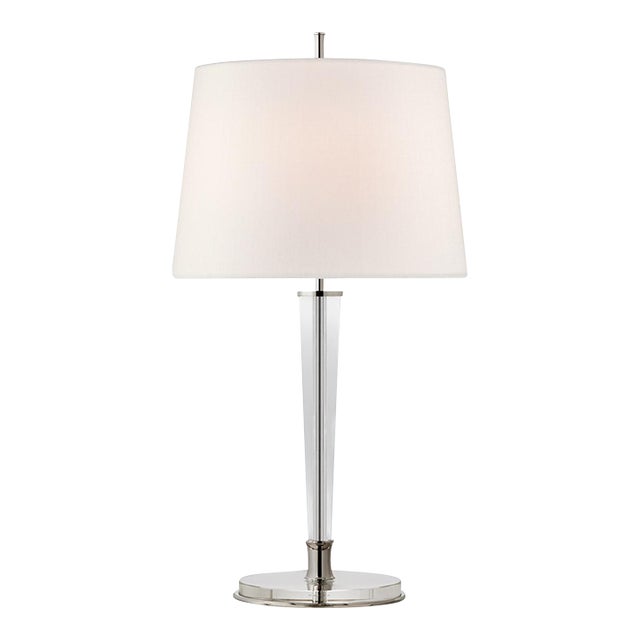 Thomas O'Brien for Visual Comfort Signature Lyra Large Table Lamp in Polished Nickel & Crystal with Linen Shade For Sale