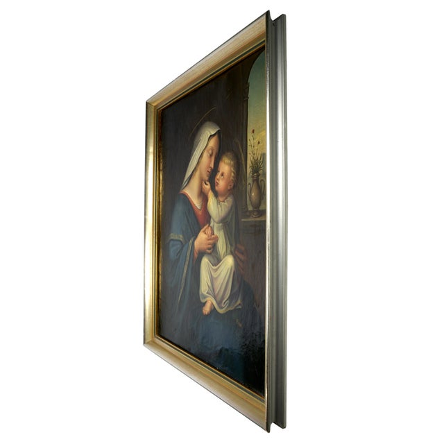 Antique 19thc Portrait of Madonna & Child Oil Painting German School Religious Scene of Virgin Mary & Jesus For Sale - Image 9 of 11