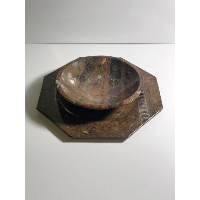 Brown Ammonite Fossil Marble Placemat Bowl and Plate, 1970s, Set of 2 For Sale - Image 8 of 8