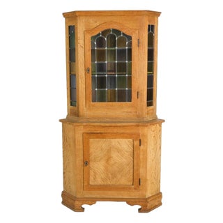Danish Modern Mid Century Corner Cabinet W Leaded Glass For Sale