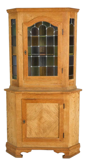 Danish Modern Mid Century Corner Cabinet W Leaded Glass