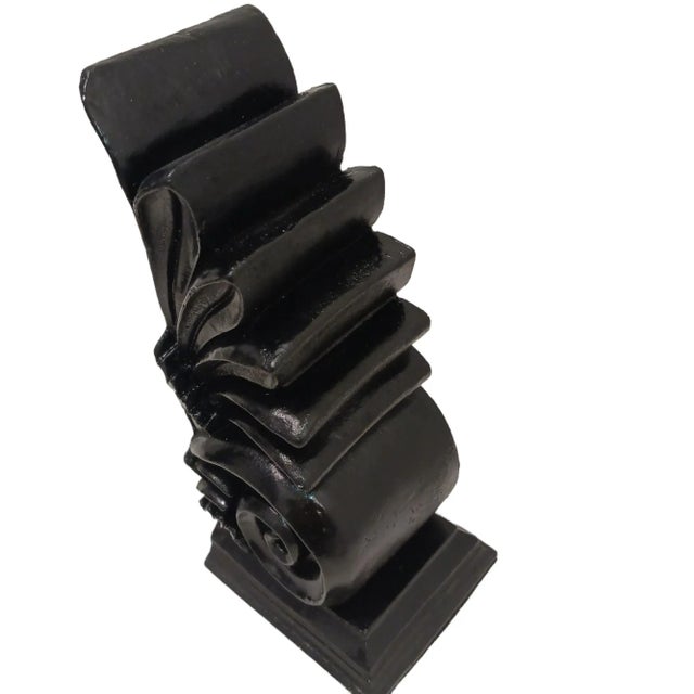 1990s 1990s Black Wood Scroll Fleur Bookends- 9a Pair For Sale - Image 5 of 11
