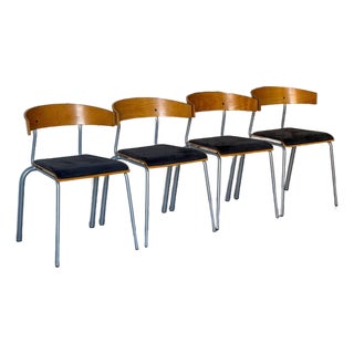 Oak Stacking Chairs Set of 4 Mid-Century Modern 1970s For Sale