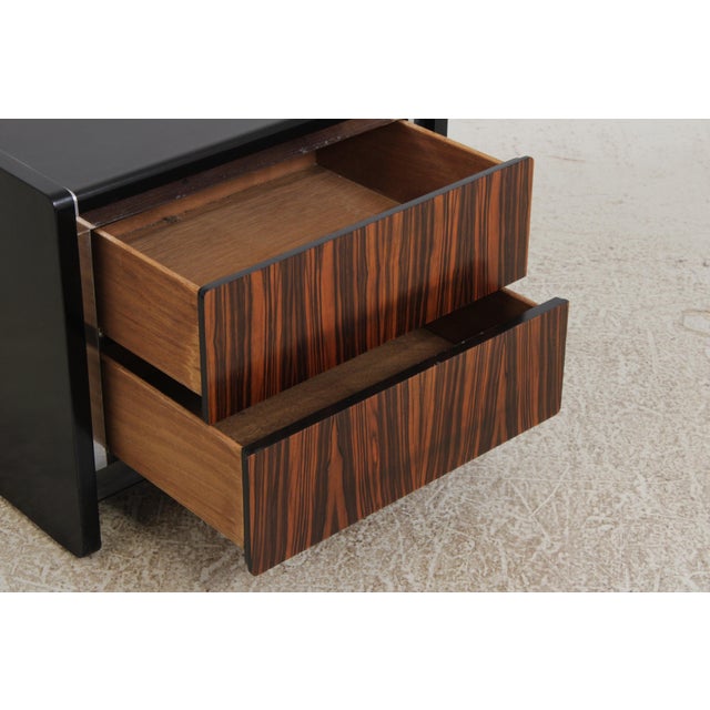 1950s Pair John Stuart Mid Century Modern Ebony & Chrome Nightstands For Sale - Image 5 of 14