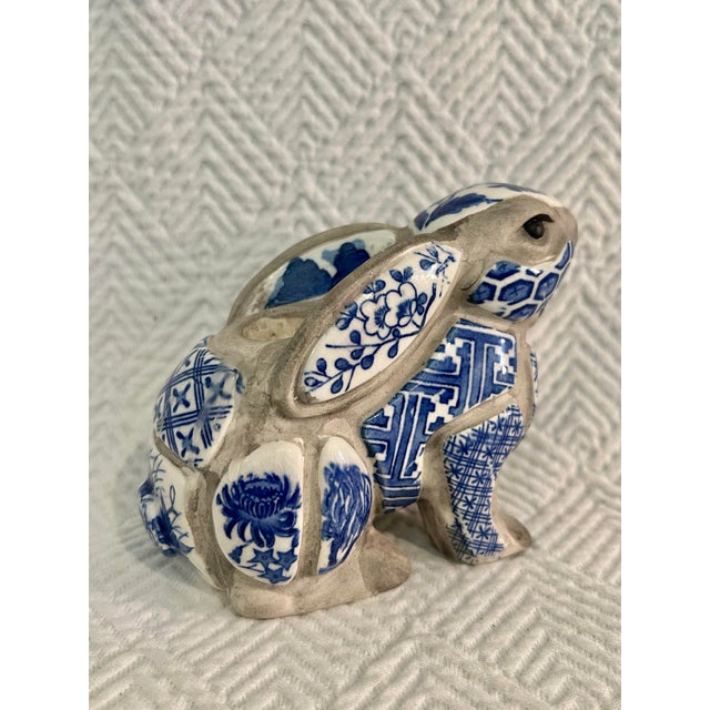 1980 Nancy Lopez Blue and White Bunny Rabbit Porcelain Candle Holder For Sale - Image 4 of 9