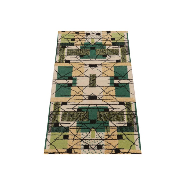 1960s 1960s Vintage Zeki Müren Runner in Beige, Gold & Green Patterns by Rug & Kilim - 1'7.5''x6'7'' For Sale - Image 5 of 7