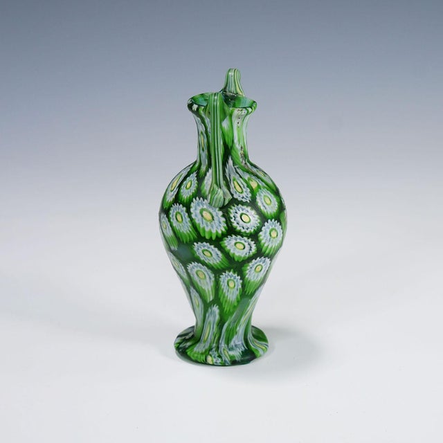 Mid-Century Modern Antique Millefiori Vase Green With Handles, Fratelli Toso Murano Ca. 1920s For Sale - Image 3 of 7