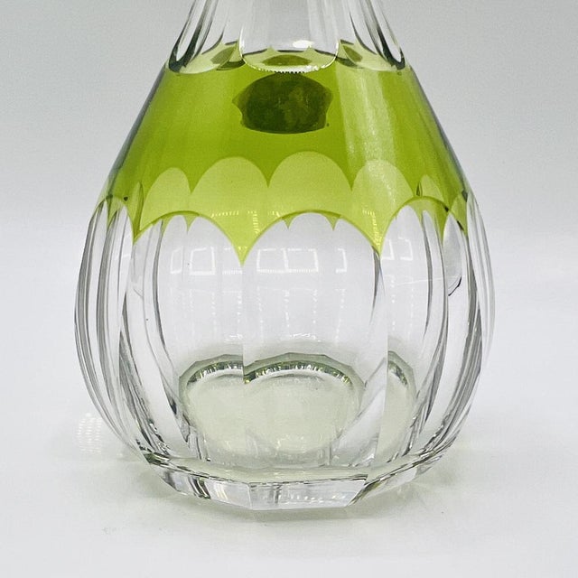 Mid-Century Modern Hand-Blown Green Cut-to-Clear Crystal Osram Decanter with Stopper from Val St. Lambert, 1950s For Sale - Image 4 of 14