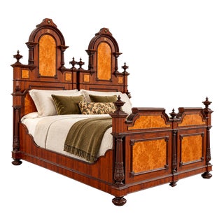 19th Century Italian Renaissance Revival Mahogany and Birdseye Maple Bed, 1980s For Sale