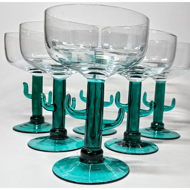 1980s Cactus Stem Margarita Glasses- Set of Six For Sale - Image 11 of 11