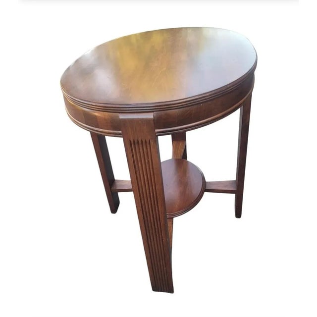 1960s Vintage Tiered Stretcher Oval Walnut Occasional Card, Tea, Desert or Bar Table For Sale - Image 5 of 8