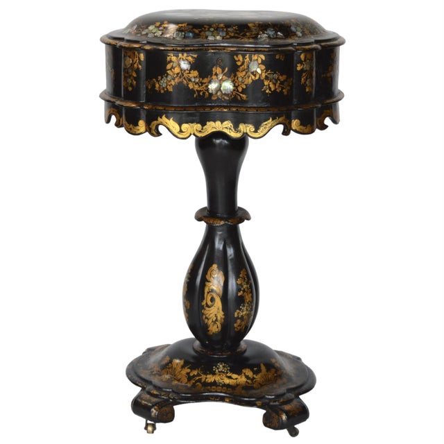 Pedestal Box on Stand Table With Gold Details For Sale - Image 12 of 12