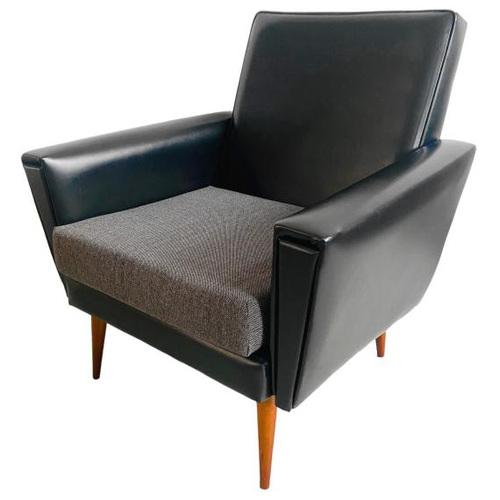 Mid-Century Danish Armchair in Black Skai, 1960s For Sale - Image 4 of 18