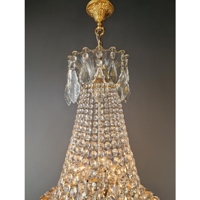 Antique French Empire Crystal Basket Chandelier Brass and Cut Crystal Closed For Sale - Image 9 of 9