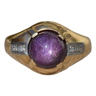 The Veda: Gentleman's Vintage 14K Ruby and Diamond Cocktail Ring For Sale