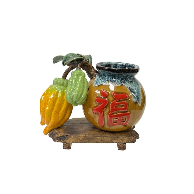 Chinese Drop Blue Tan Buddha Fingers Citrus Fruits Holder Pot Vase For Sale In San Francisco - Image 6 of 6