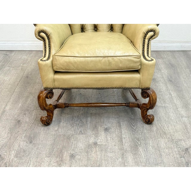 1970s Wingback Leather Chair With Ottoman For Sale - Image 5 of 12