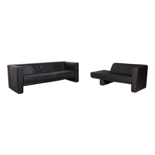 Visavis Leather Set Three-Seater Sofa Couch Chaise Lounge in Black by Brühl, Set of 2 For Sale