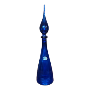 Vintage MCM Empoli Cobalt Blue Italian Glass Genie Bottle With Original Label