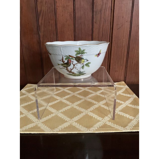 Herend porcelain round bowl featuring the iconic “Rothschild Bird” pattern, which depicts a pair of birds in a tree,...