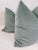 Custom pair of 22" pillows covered in a mineral blue velvet. These pillows have tapered corners to prevent dog ears,...
