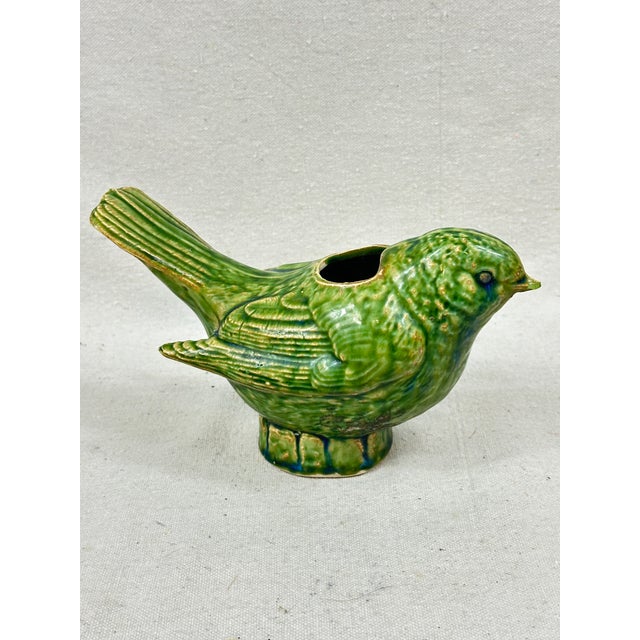 Ceramic Vintage Green Glazed Bird Watering Jug For Sale - Image 7 of 11