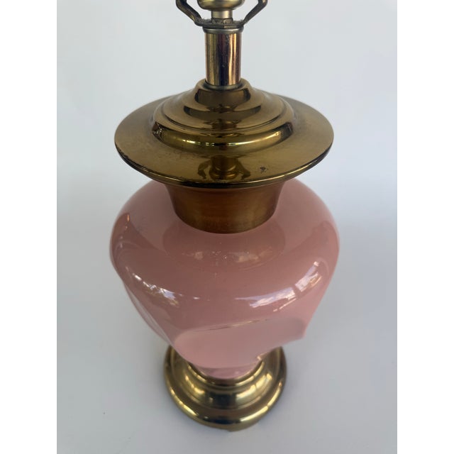 Mid 20th Century Vintage 1980's Pink Ceramic Lamps With Brass Base. For Sale - Image 5 of 9