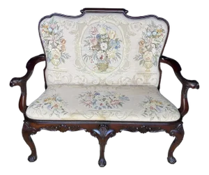 Queen Anne Style Mahogany Needle Point Settee