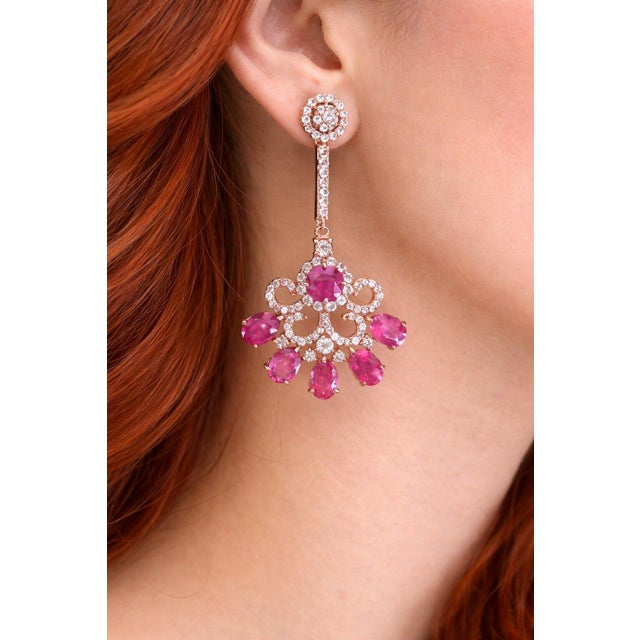 Gemstone Bochic “Capri” Vintage Ruby & White Topaz Earrings Set In 18K Gold & Silver For Sale - Image 7 of 9