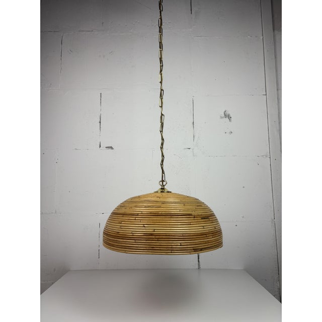 Mid-Century Pencil Reed, Rattan, Bamboo and Brass Pendant, Italy, 1970s For Sale - Image 10 of 11