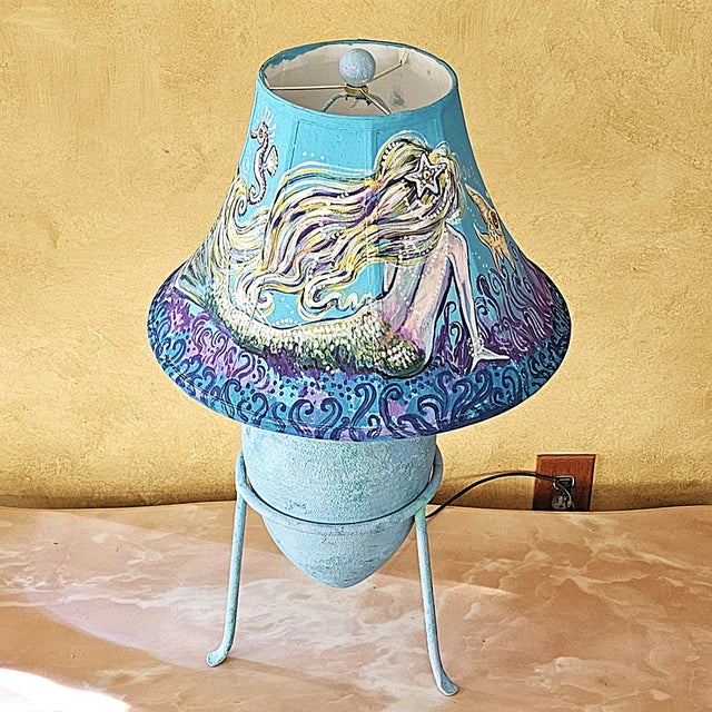 Late 20th Century Coastal Custom-Painted Coastal Ceramic Amphora Table Lamp With Mermaid & Seahorse Shade For Sale - Image 18 of 18