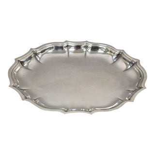 Vintage International Silver Co Scalloped Edge Chippendale Silver Plate Tray For Sale