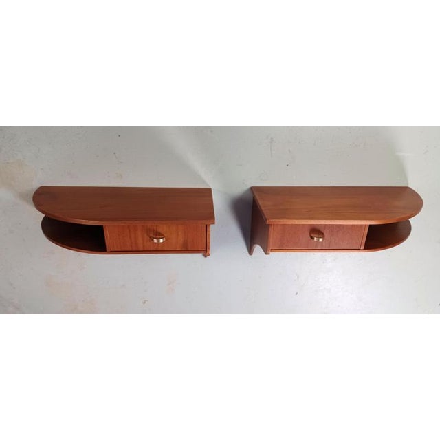 Restored Danish Floating Teak Nightstands, 1960s, Set of 2 For Sale - Image 4 of 7