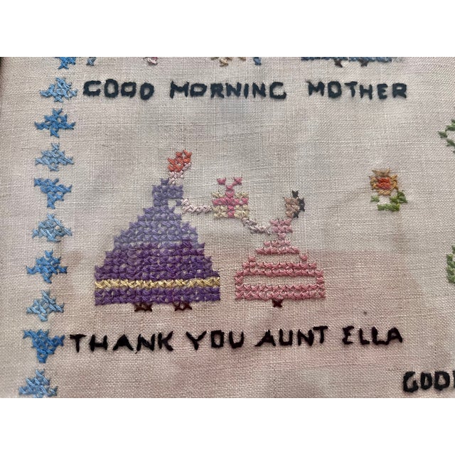 Antique Early 1900s Framed Children's Etiquette Cross Stitch For Sale - Image 10 of 13