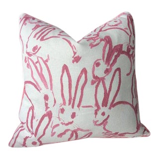 Hunt Slonem "Bunny Hutch" in Pink & White Lumbar Pillow 12" x 20" - Single For Sale