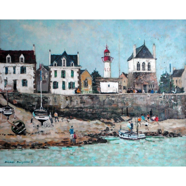 Original oil on canvas Painting by French Artist, Jacques Bouyssou (1926-1997) Titled "Concarneau Le Phare de la croix"...