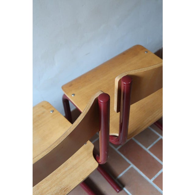 Cantilever Chairs in Beech and Red Lacquered Steel by Randers Møbelfabrik, Denmark, 1960s, Set of 4 For Sale - Image 14 of 18